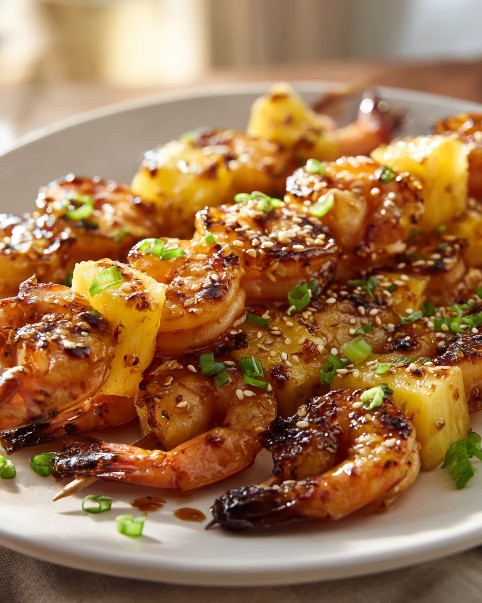 Honig-Knoblauch-Garnelen mit Ananas-Spießen Rezept