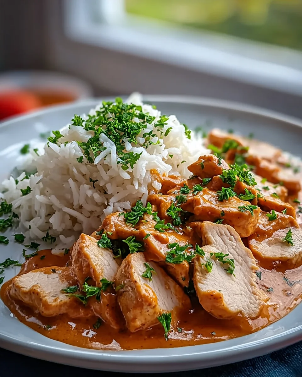 Geschnetzeltes mit Reis und Pute ohne Sahne – lecker & leicht!
