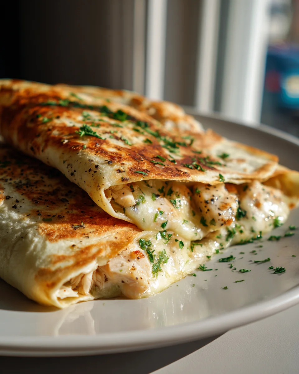 Cheesy Chicken Garlic Wraps – Schnelles Pfannenrezept!