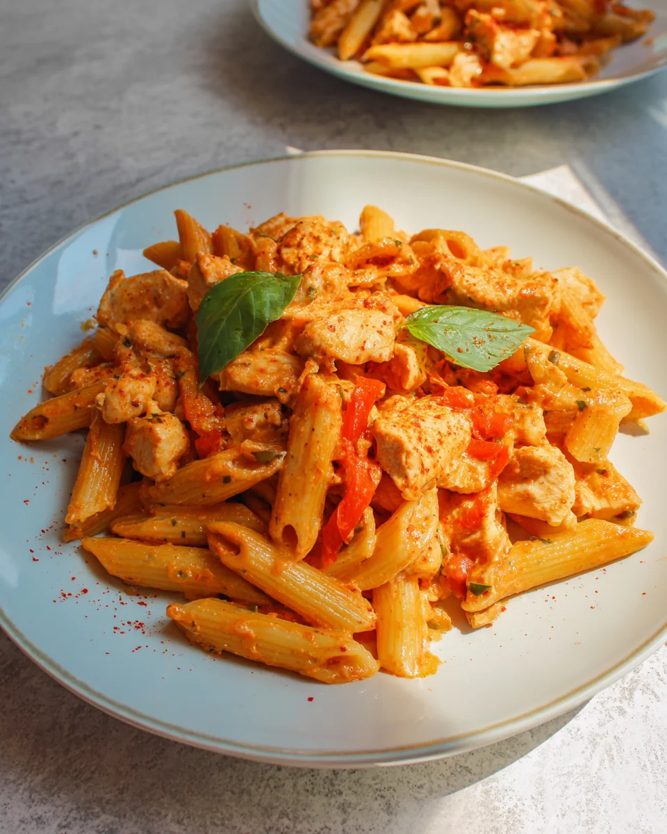 Nudeln mit Hähnchen in cremiger Paprikasauce