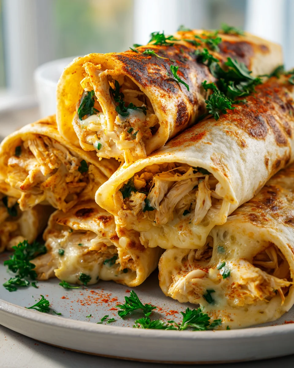 Käse-Hühnchen Knoblauch Wraps aus der Pfanne
