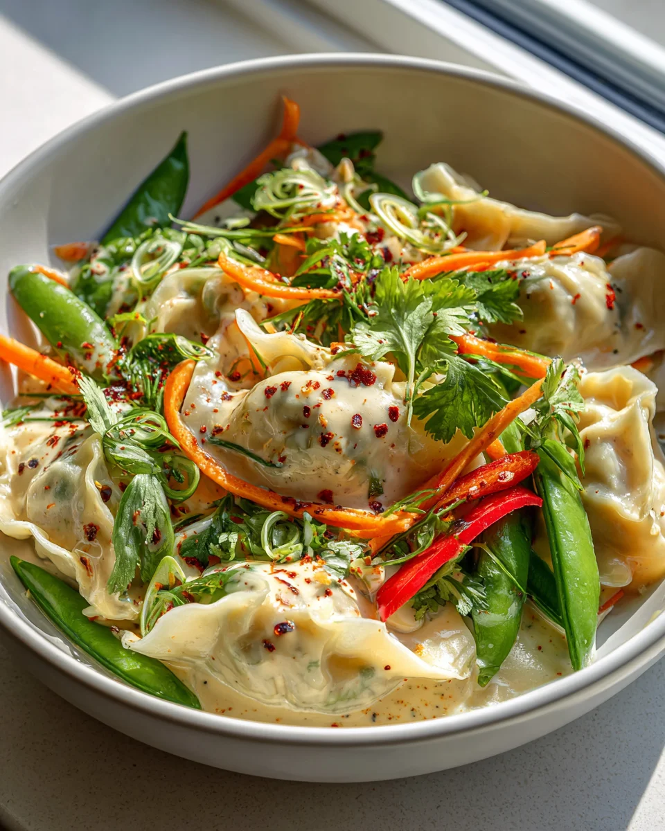 Thai Dumpling Bowl mit Gemüse und Kokoscreme Rezept genießen
