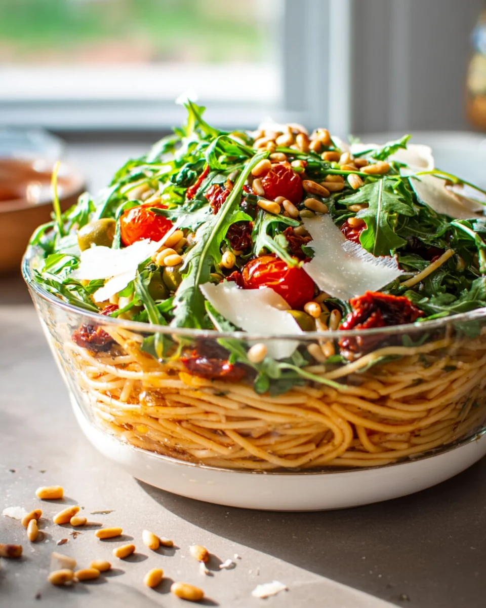 Italienischer Spaghetti Schichtsalat im Thermomix