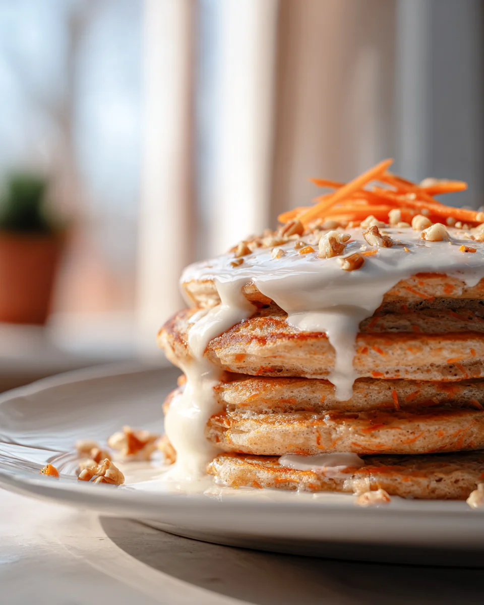 Saftige Karottenkuchen-Pfannkuchen mit Frischkäse-Soße