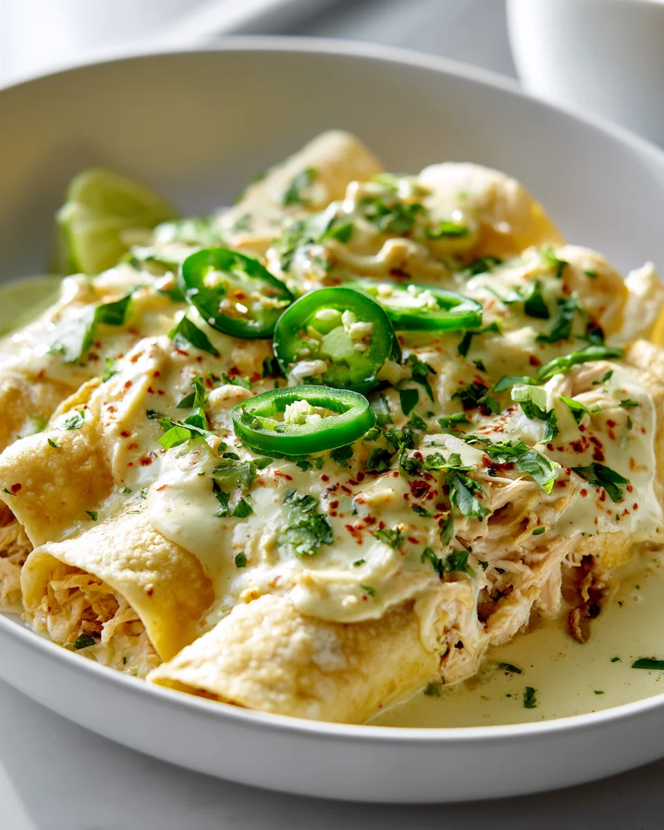 One Pan Jalapeño Popper Chicken Enchiladas mit Jalapeño-Creme