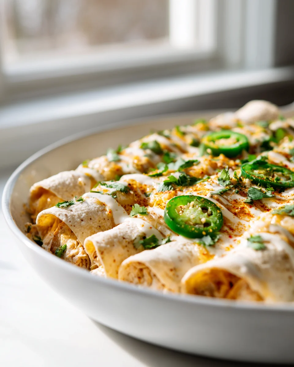 One Pan Jalapeño Popper Chicken Enchiladas mit Jalapeño-Creme