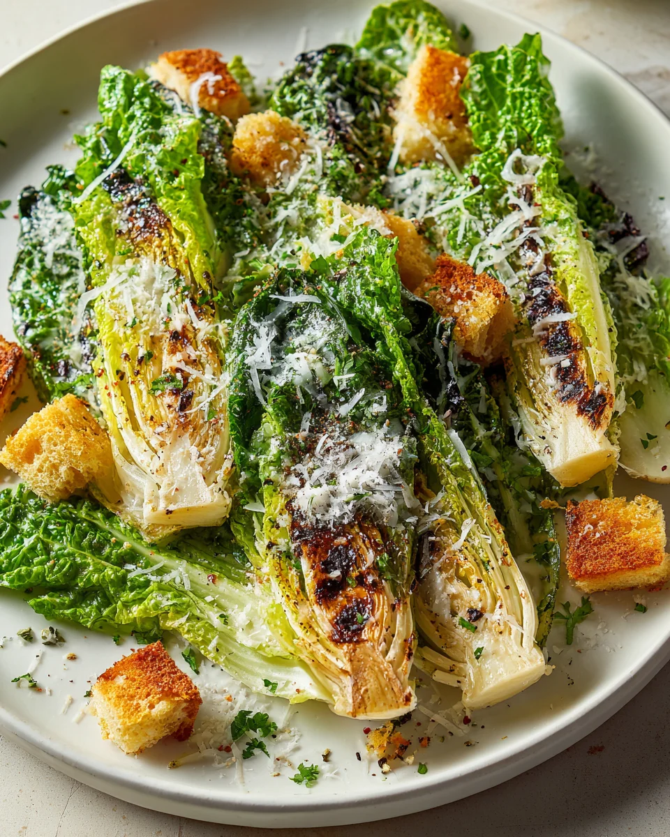 Gegrillter Caesar Salat mit Römersalat und Parmesan genießen!