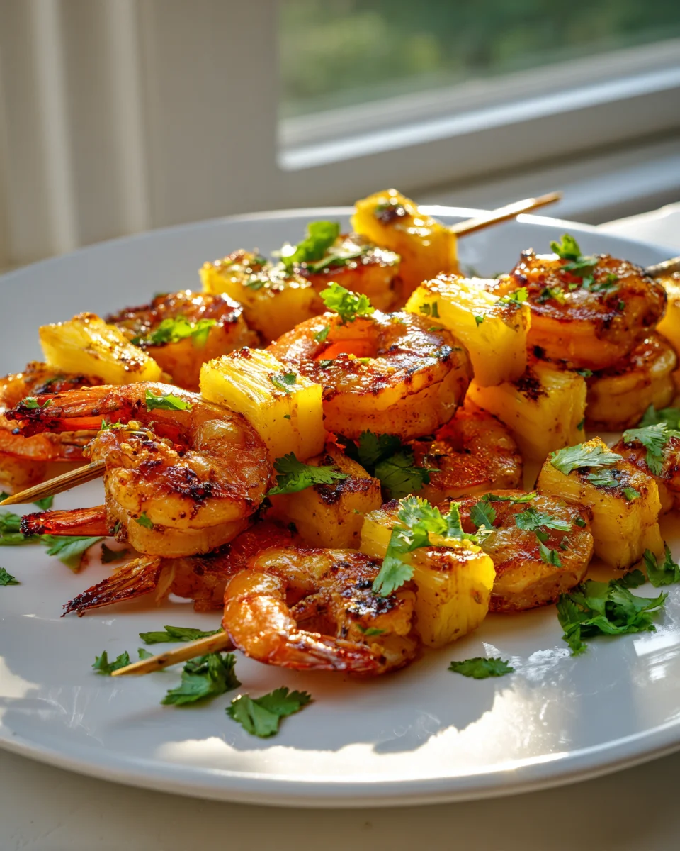 Honig-Knoblauch-Garnelen und Ananas-Spieße Rezept