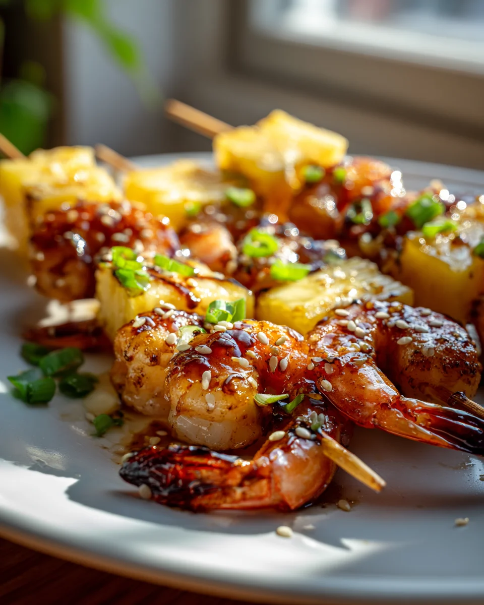 Honig-Knoblauch-Garnelen mit Ananas-Spießen Rezept