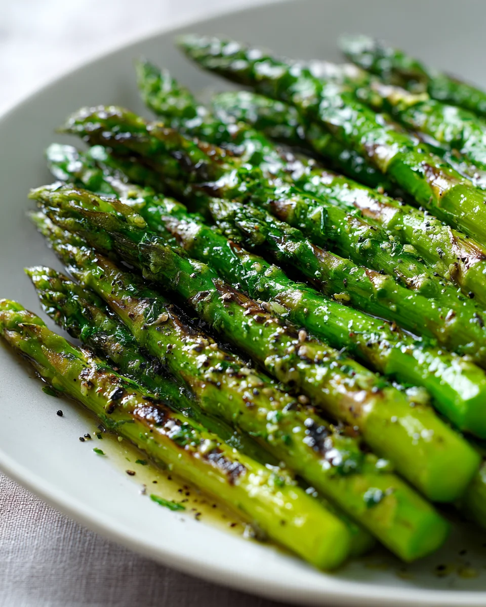 Gegrillter Grüner Spargel mit Kräuterbutter und Pfeffer