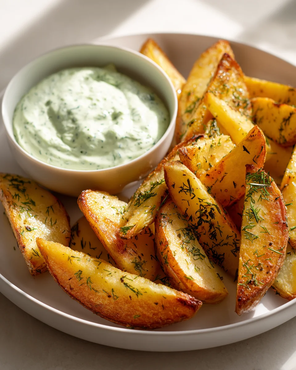 Krosse Kartoffelspalten mit frischem Gurkendip