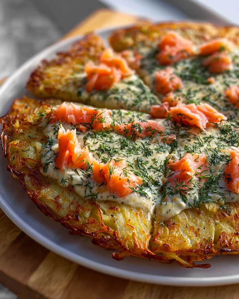 Leckere Kartoffelpizza mit geräuchertem Lachs Rezept