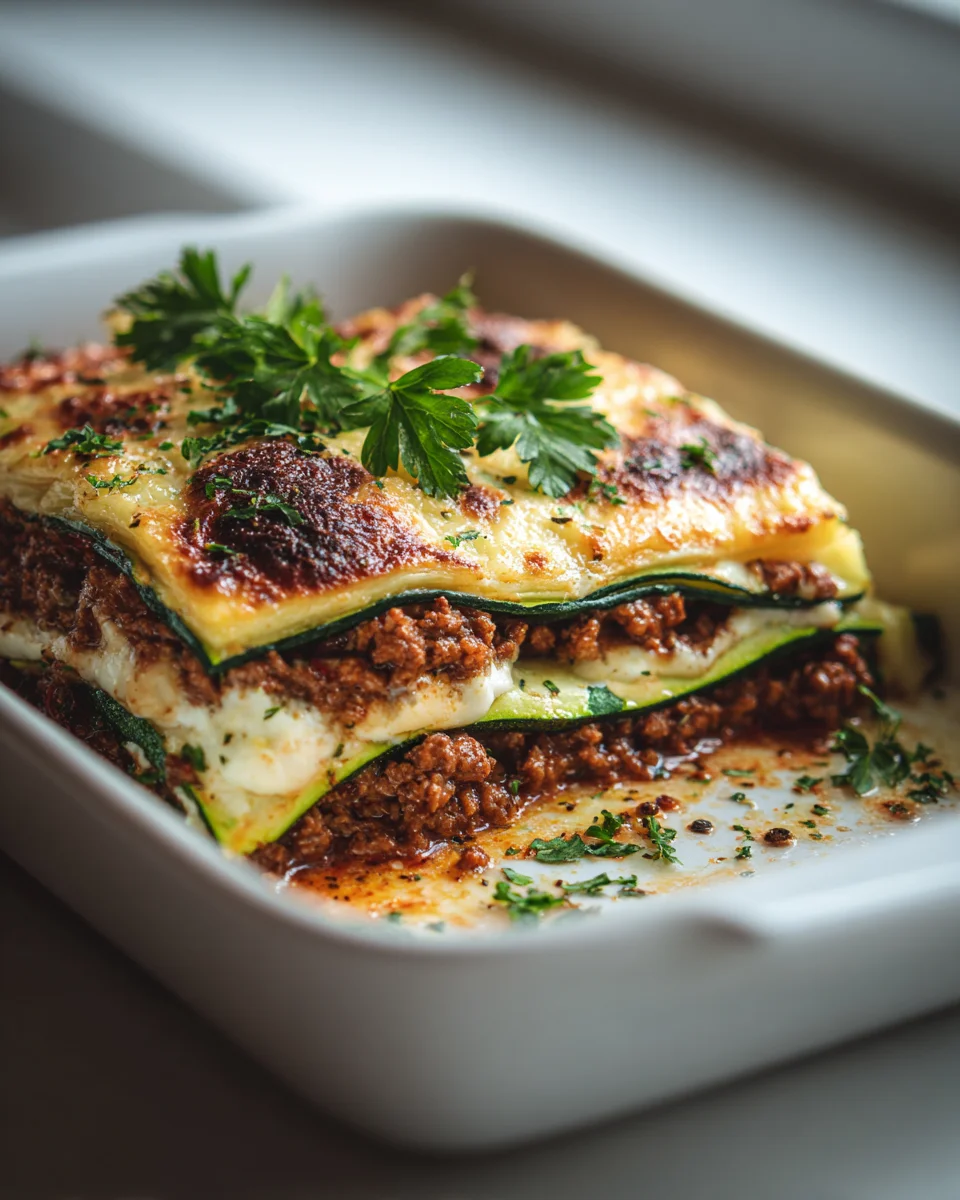 Zucchini Lasagne Auflauf mit Hackfleisch und Käse genießen!