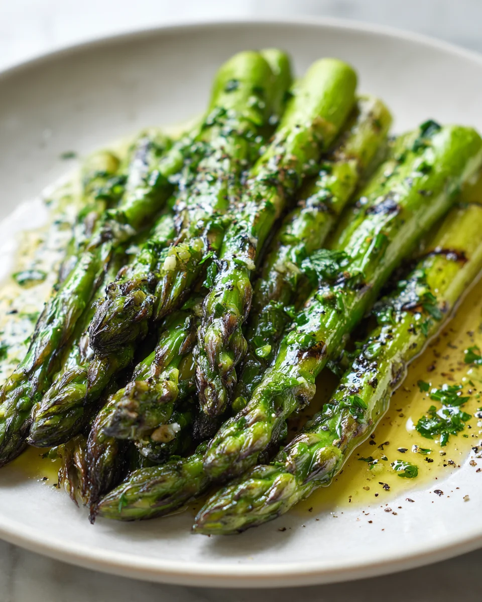 Gegrillter Grüner Spargel mit Kräuterbutter und Pfeffer