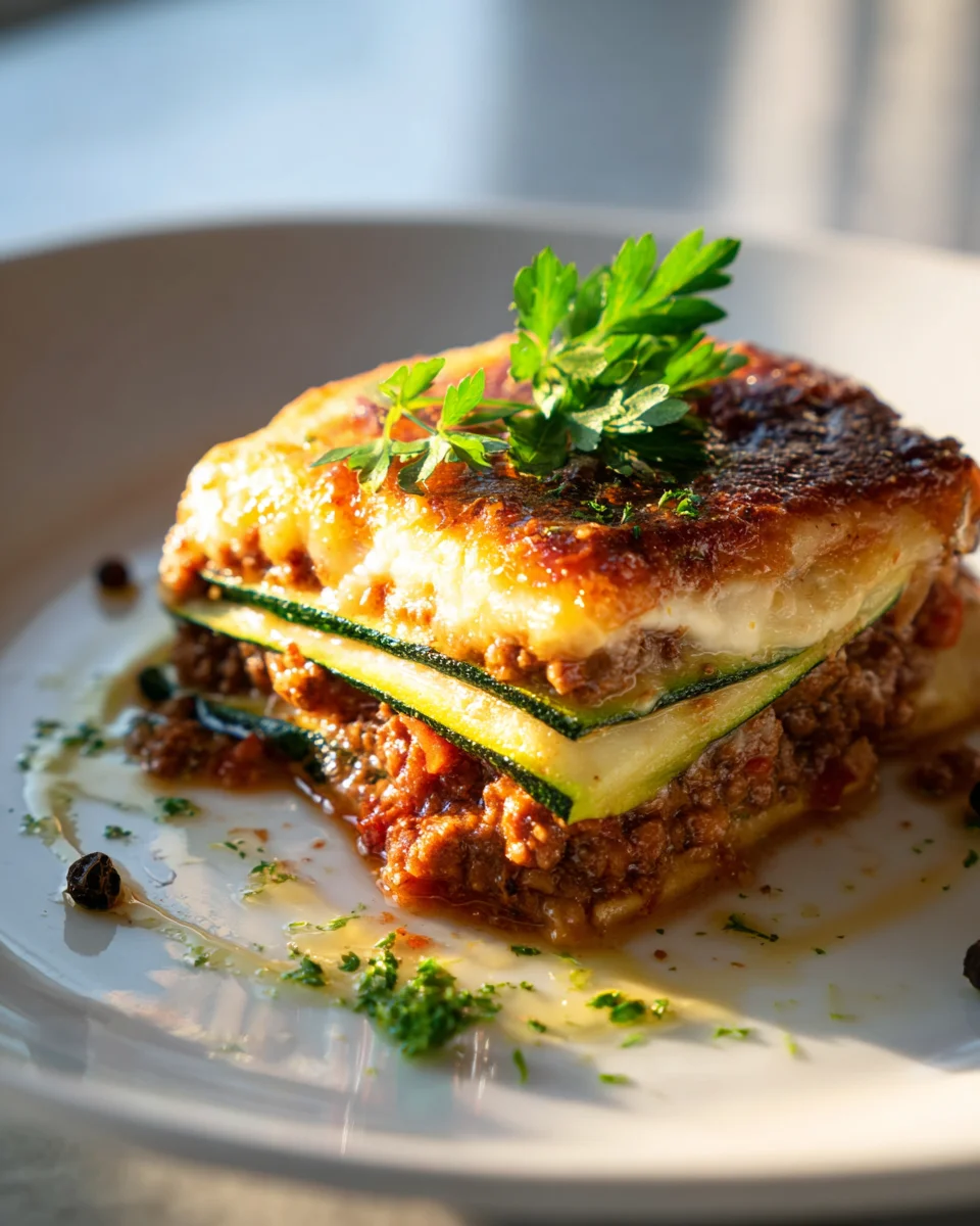 Zucchini Lasagne Auflauf mit Hackfleisch und Käse genießen!