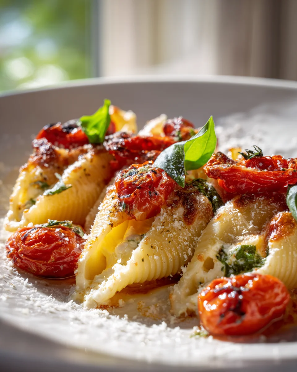 Ofen Lachs Pasta: Gefüllte Muscheln mit Ricotta & Tomaten
