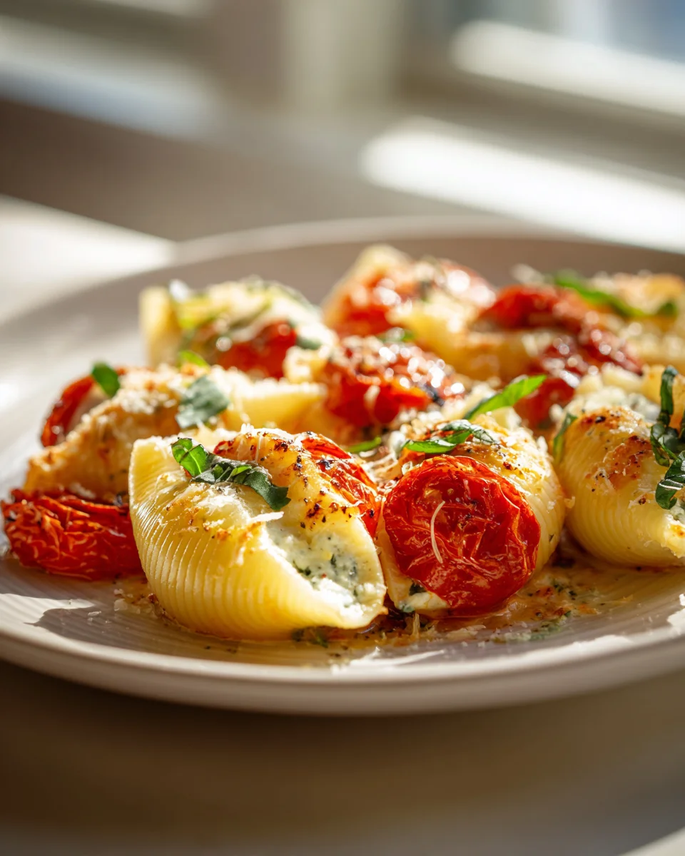 Ofen Lachs Pasta: Gefüllte Muscheln mit Ricotta & Tomaten