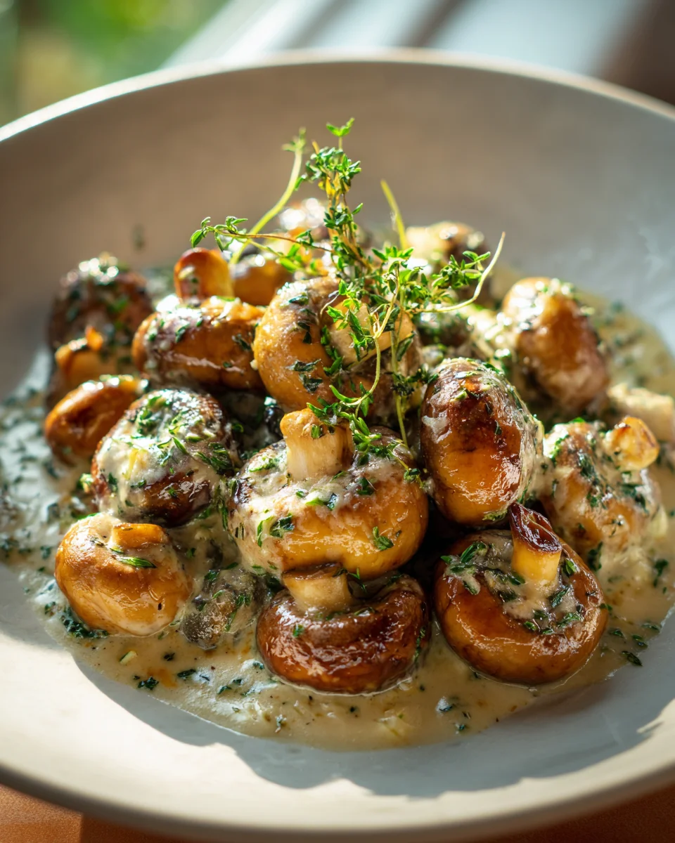 Gebratene Beef Champignons mit Knoblauch und Kräutern Rezept
