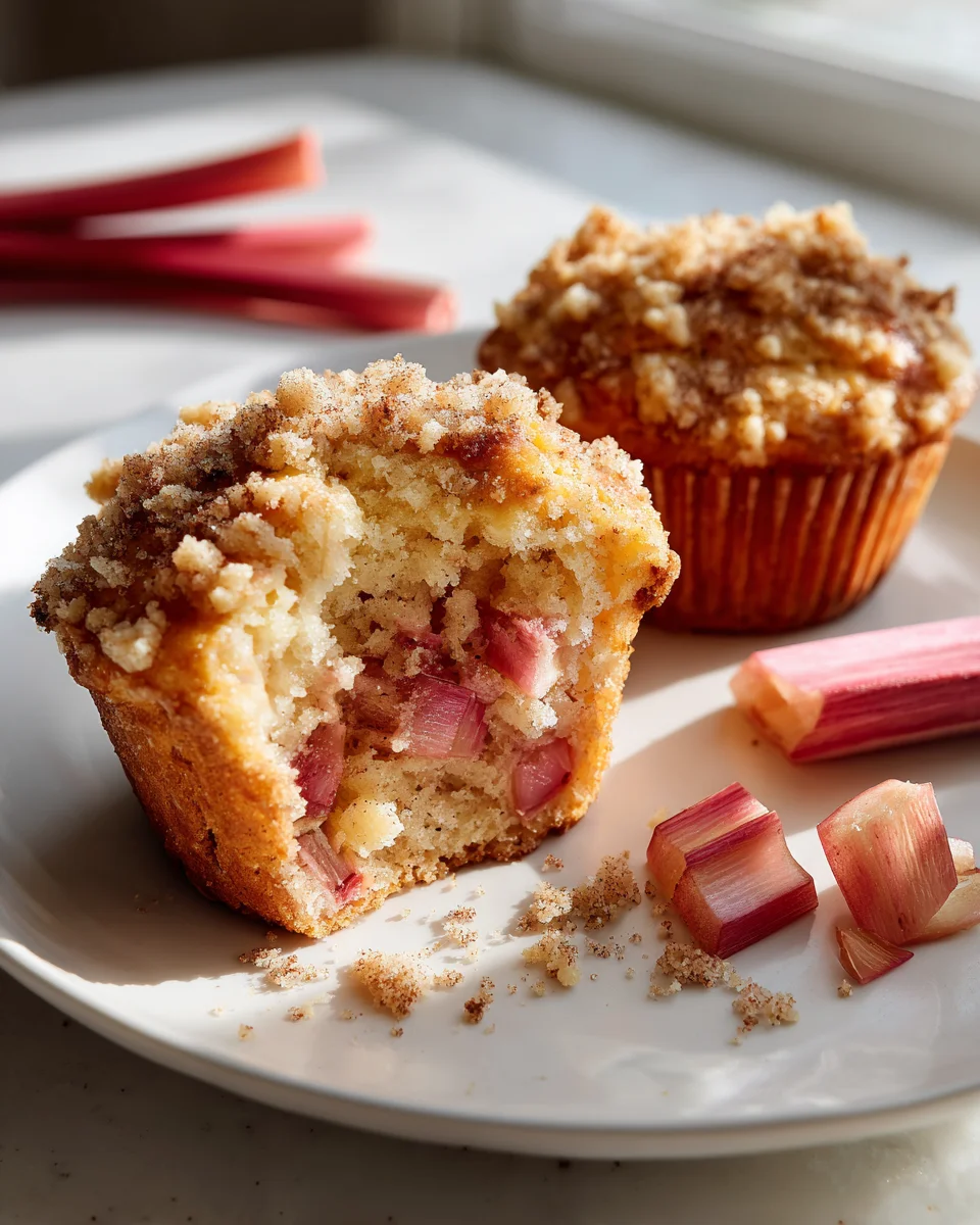 Rhabarber Muffins mit Zimtstreuseln und fruchtigem Kern