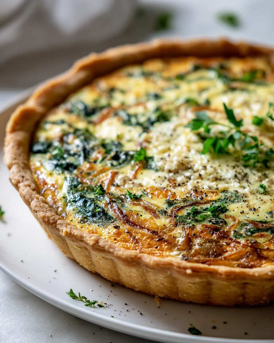Leckere Mascarpone Quiche mit Spinat und Zwiebeln Rezept