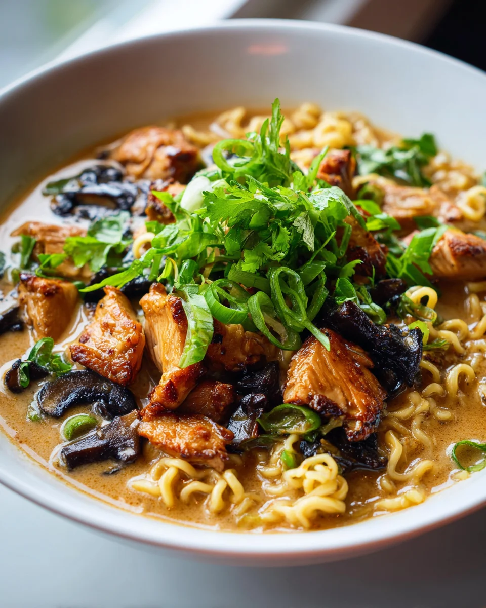 Cremige Knoblauch Hähnchen Ramen mit Pilzen – Ein Genuss!