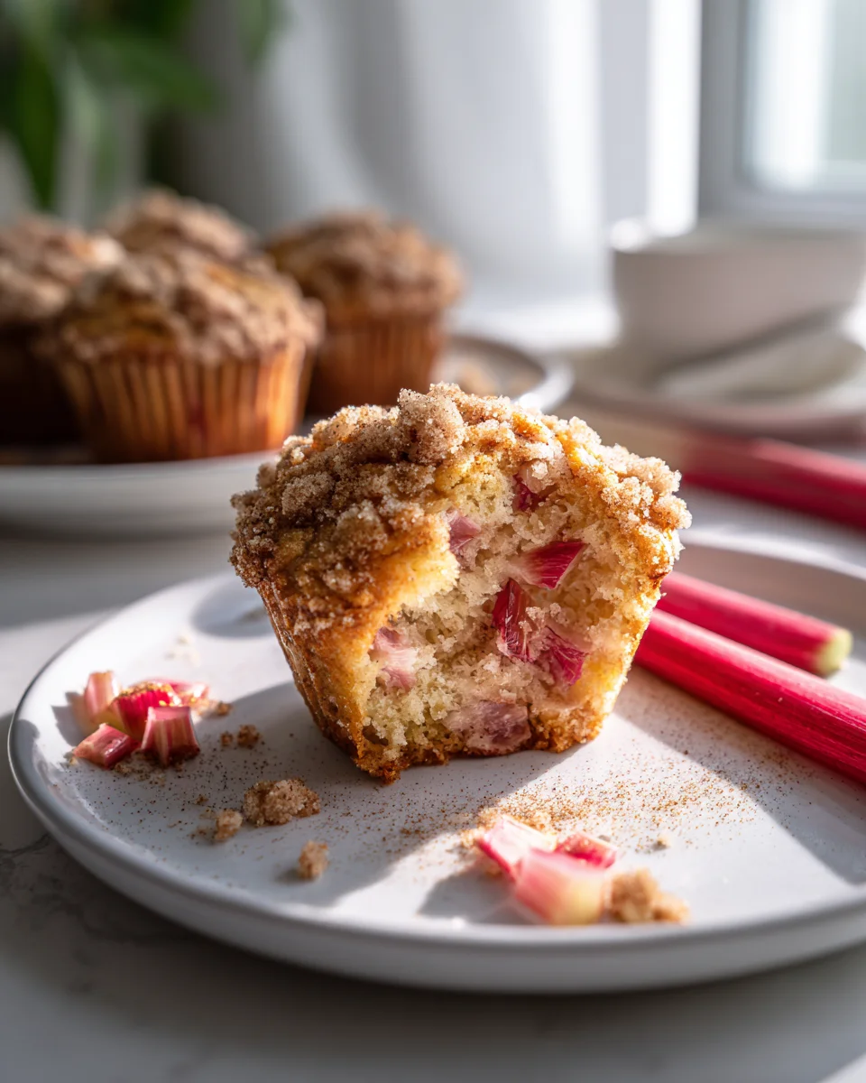 Rhabarber Muffins mit Zimtstreuseln und fruchtigem Kern