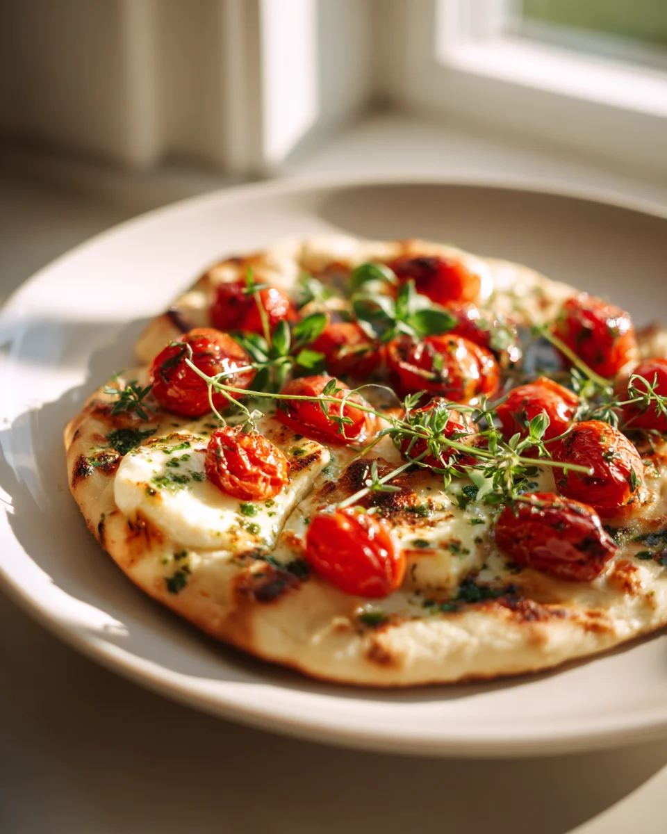 Halloumi-Pizza mit Kirschtomaten und Kräutern
