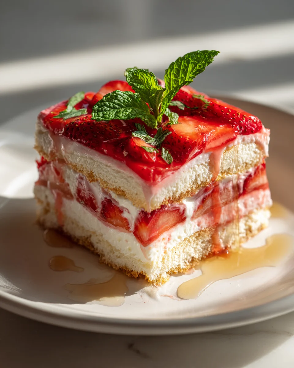 Erdbeer-Joghurt-Tiramisu mit leichter Sahne und Honig