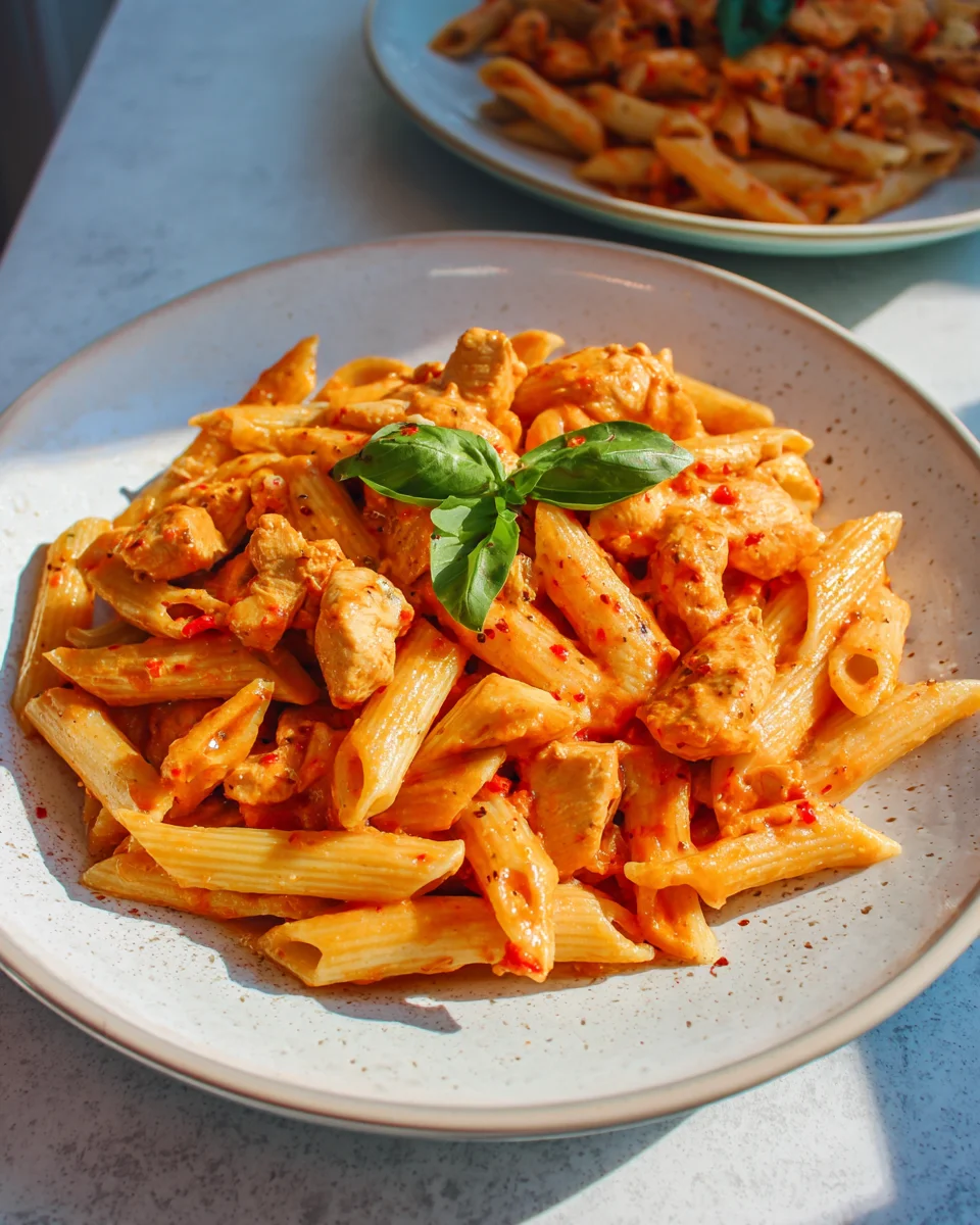 Nudeln mit Hähnchen in cremiger Paprikasauce