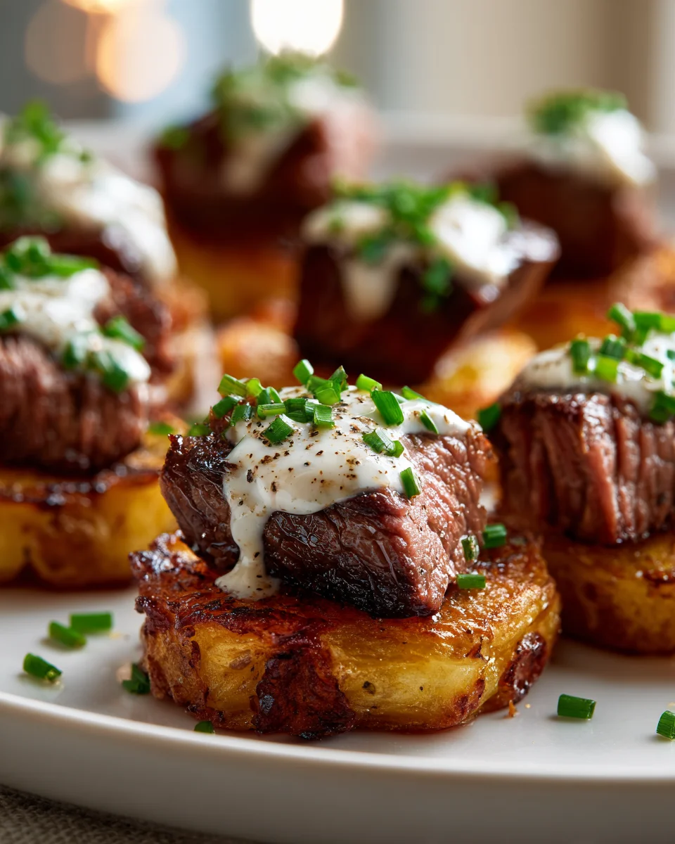 Party Fertig: Mini Steak Kartoffel Bites mit Meerrettich-Creme
