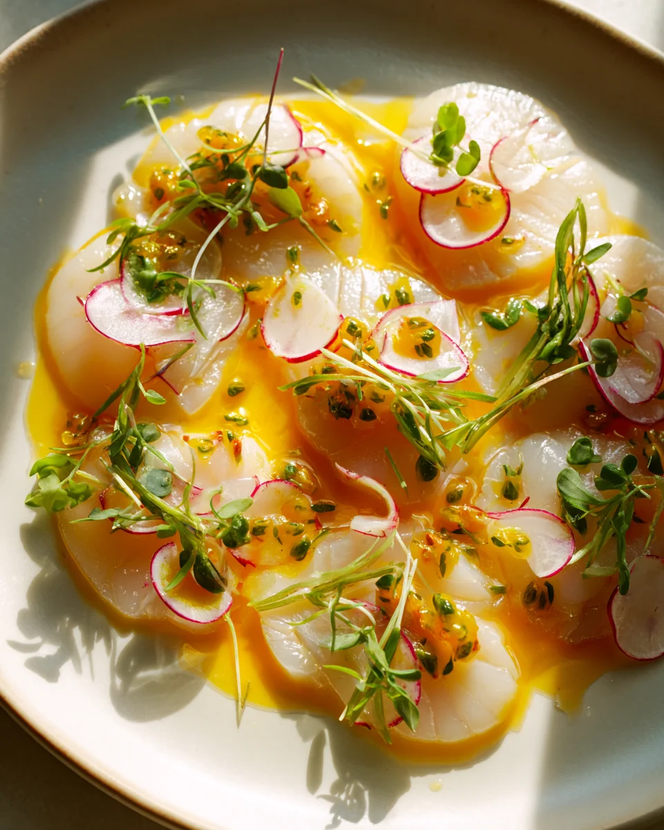Zarte Jakobsmuscheln mit Mango-Passion-Vinaigrette